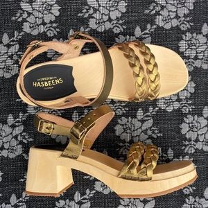 Swedish Hasbeens Tanja Gold Size 37 Sandal Platform Heel